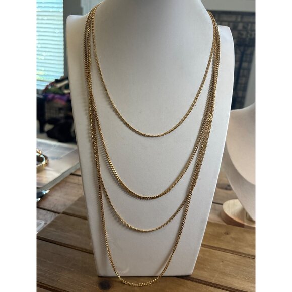 Vintage Gold-Tone Multi-Strand Chain Necklace With Decorative Clasp - Picture 1 of 13